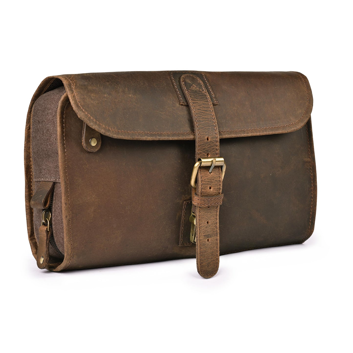 LEATHER VILLAGE Hanging Genuine Leather Toiletry Bag for Men – Handcrafted Vintage Travel Dopp Kit with Waterproof Lining, Shaving Organizer and Shower Bathroom Essentials Case - Brown