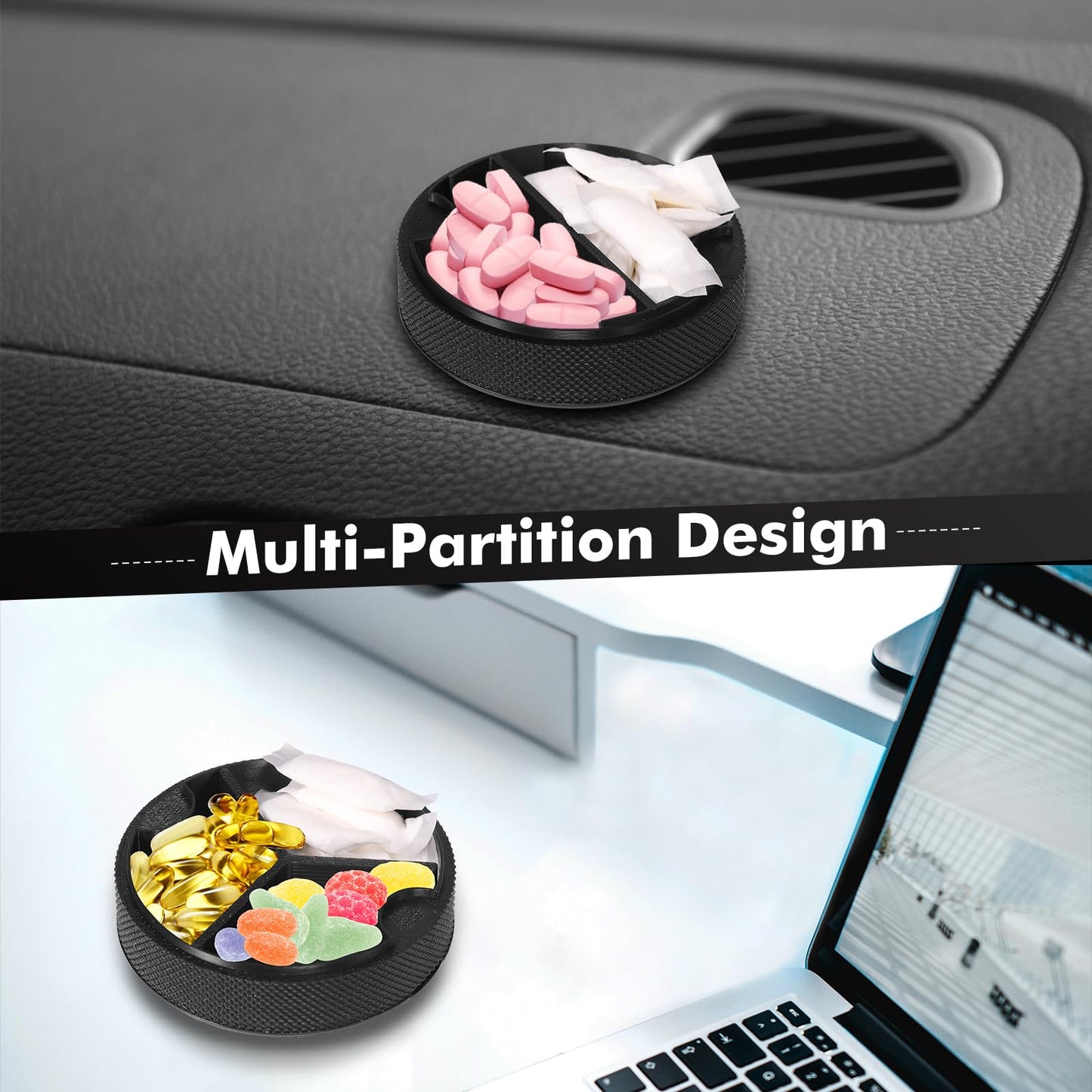 Pouch Container with Divider and Magnetic Lid, Plastic Pouch Holder & Can Compatible with ZYN/NZE/Alpha, Lightweight Pill Box, Comes with Sun Visor Clip (Magnetic Lid – Flag Style)