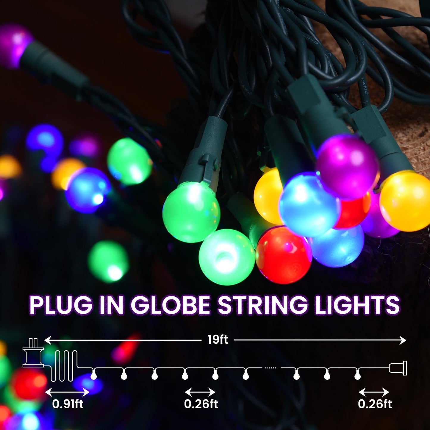 Lycklig Christmas Lights Outdoor 19Ft 70 LED Chritmas Globe String Lights with Pearlized Glass Bulb UL Certified Christmas Tree Lights for Tree Decor