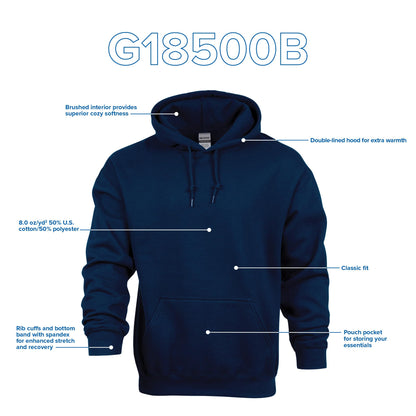 Gildan Youth Hoodie Sweatshirt, Style G18500B, Red, Small