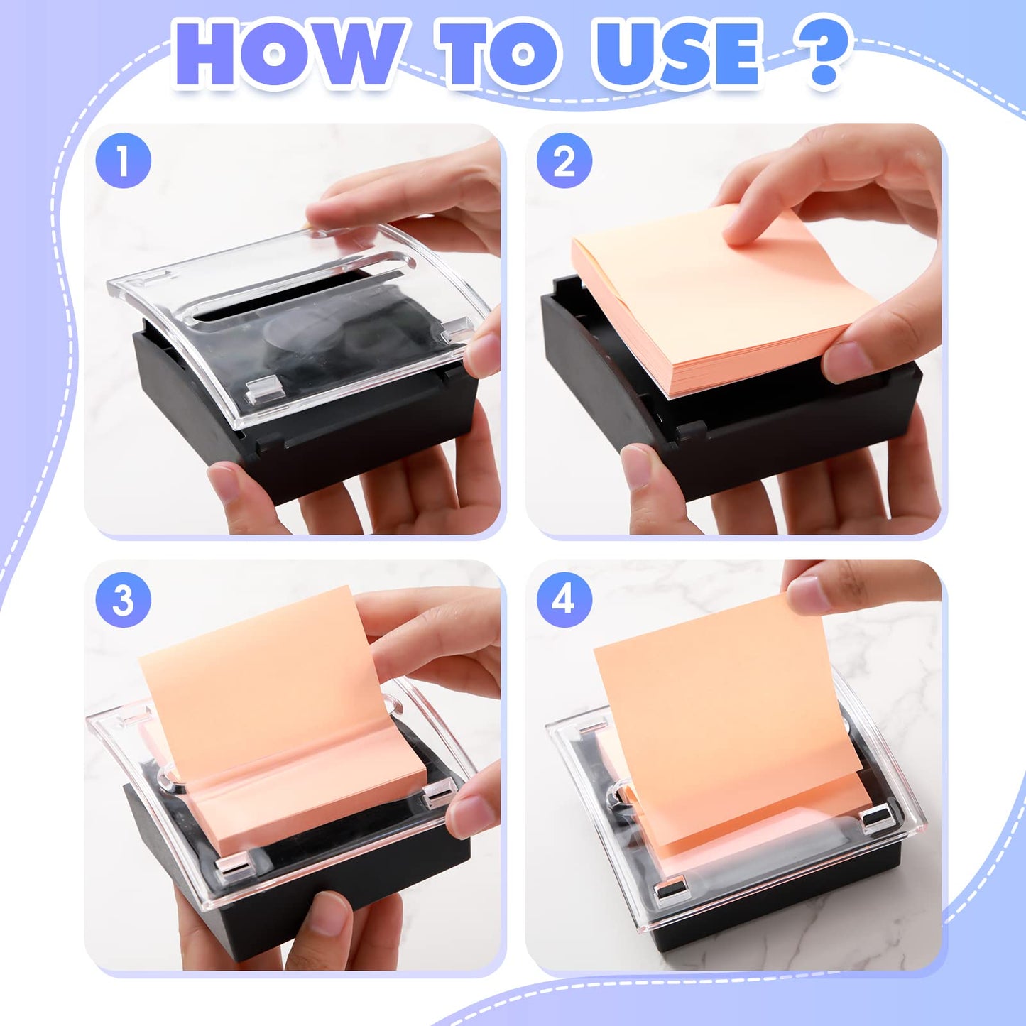 4 Pcs Pop up Sticky Notes Dispenser Sticky Note Holder Black Base Clear Top for 3 x 3 Inches Pad Holder for Acrylic Memo Organizer Fits Reminder School Office Home Store