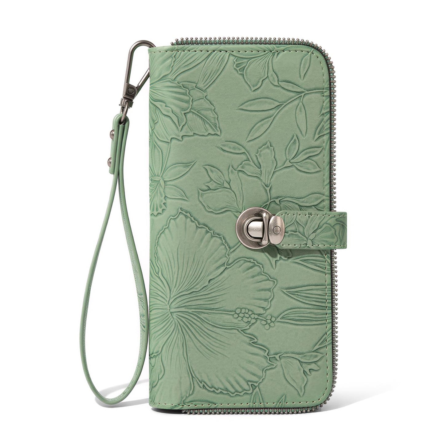 Montana West Green Floral Wallet Wristlet Women Large Capacity RFID Blocking Wallets, Card Cases & Money Organizers Ladies Female Bifold Clutch Wallets with ID Window and Latch Gifts