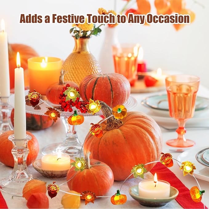Fall Lights 10Ft 30 LEDs Fall Decorations Battery Operated Acorn 3D Pumpkin Maple Leaf String Lights for Home Autumn Garland Harvest Thanksgiving Party Christmas