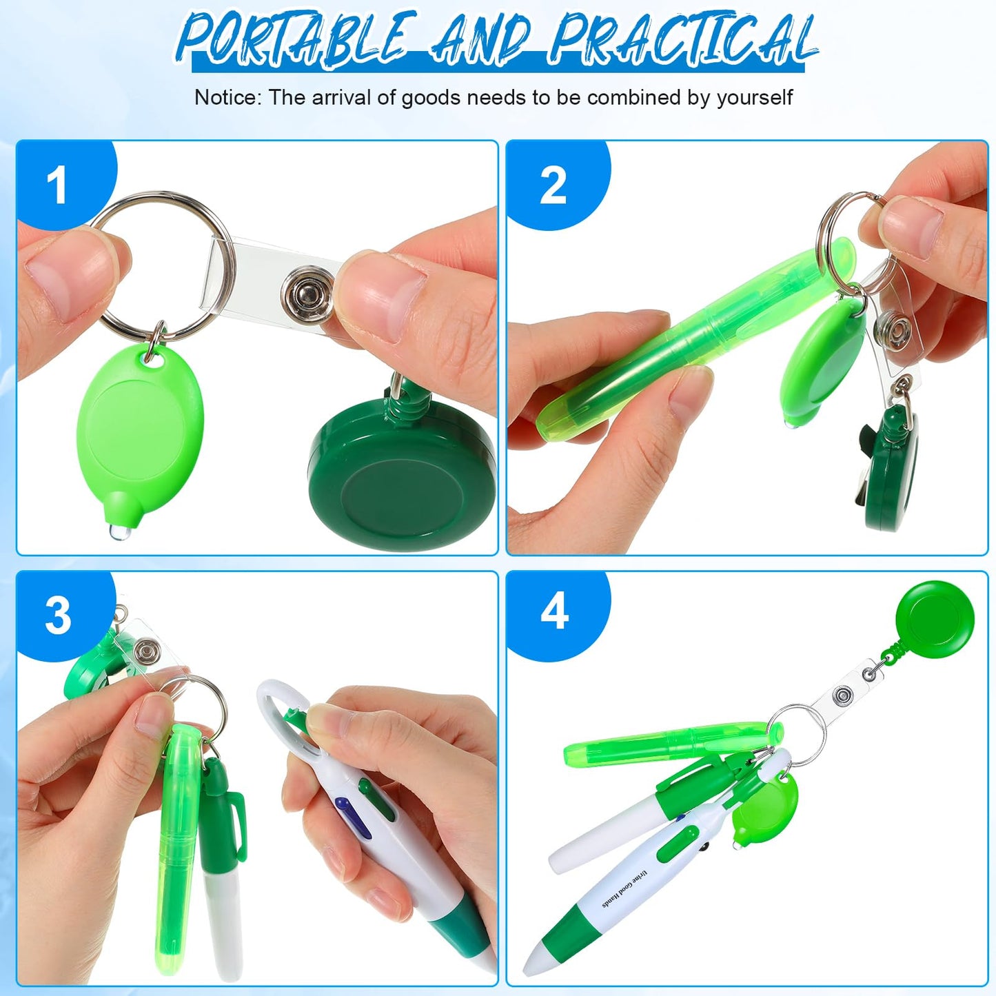 Chinco 30 Pcs Retractable Shuttle Pen Clip with Mini Highlighter Nurse Badge Pen Neon Marker LED Keychain Ring Clip for Nurse Gift(Stylish,Mix Color)
