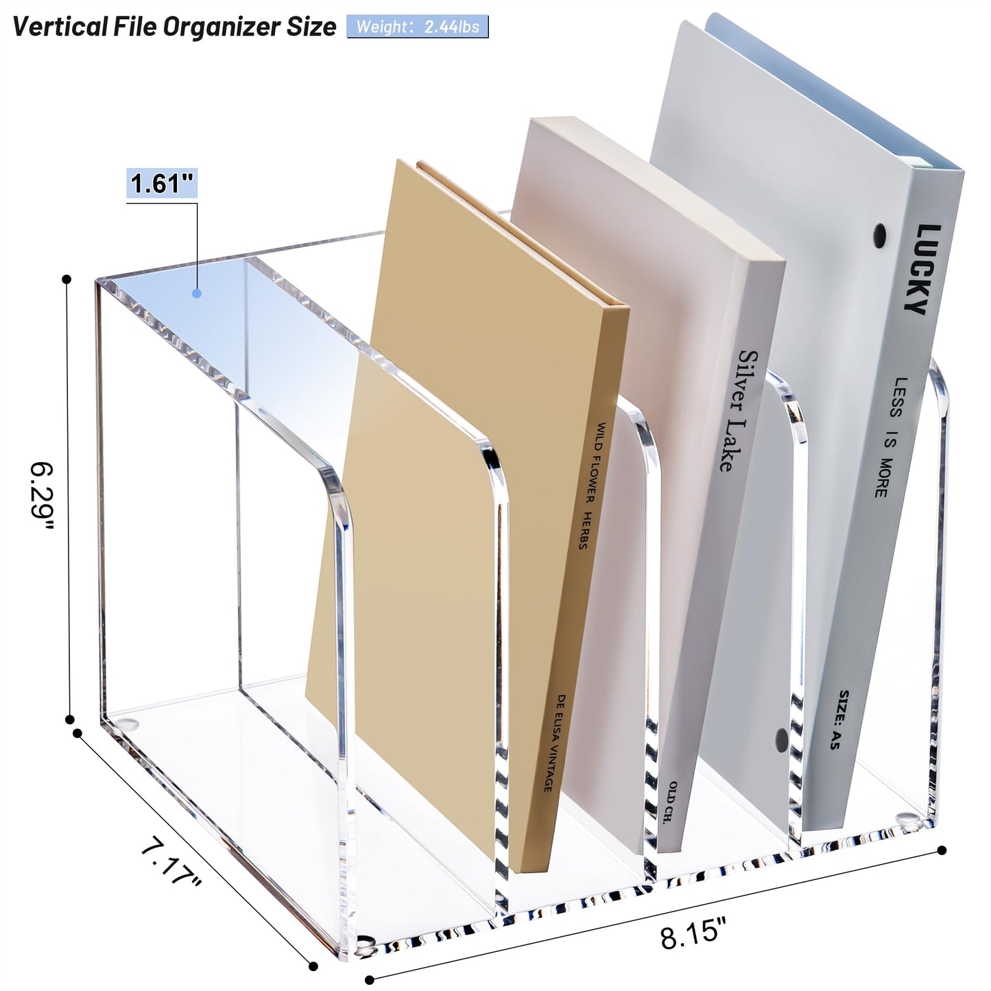 YUXUN Acrylic Magazine Holder,Clear Desk Organizer File Sorter for Notebook,Paper,Envelope,Magazine, Book Storage-Office/Home/Classroom Organization(4 Compartments,B5)