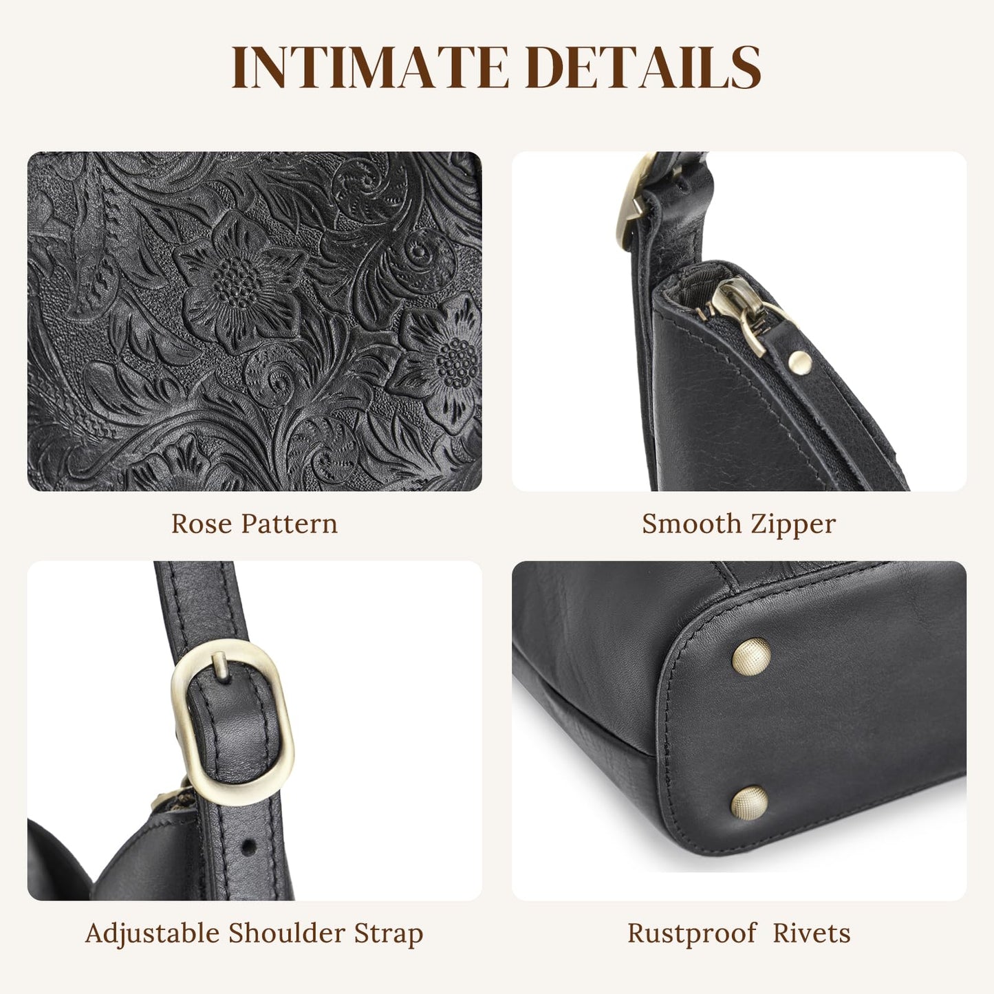 S-ZONE Leather Shoulder Bag for Women Hobo Bag Top Handle Handbag Satchel Purse Rose Pattern