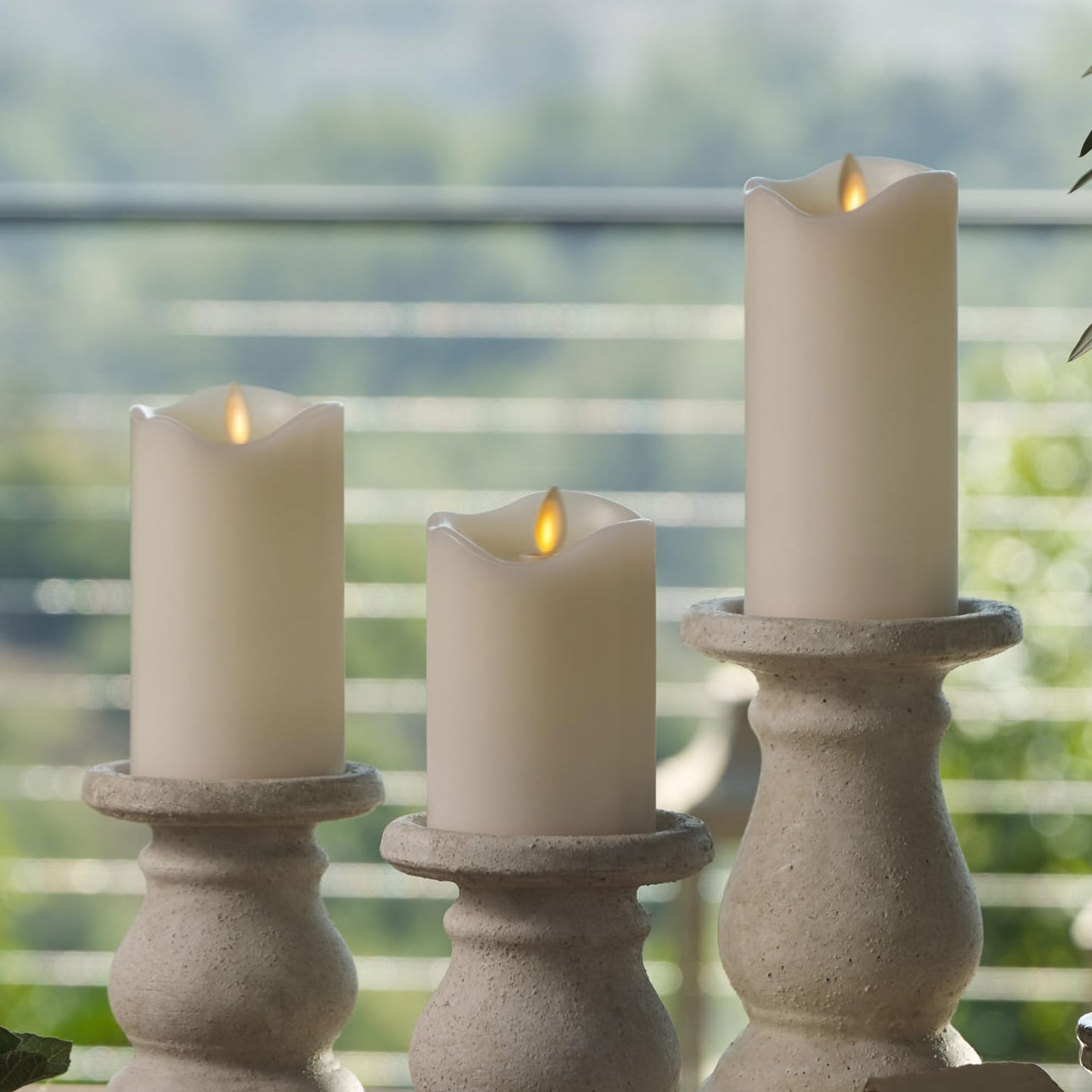 Matchless Candle Co. by Luminara Set of 3 Flameless LED Pillar Candles, Real Wax, Moving Flame (3x4.5, 3x5.5, 3x6.5 Inch, Unscented)