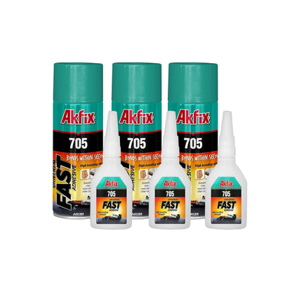Akfix-GA060 705 Fast Adhesive CA Glue (1.76 oz.) with Activator (6.76 fl oz.) [Clear Super Glue Adhesive and Accelerator Spray] - 3 Pack