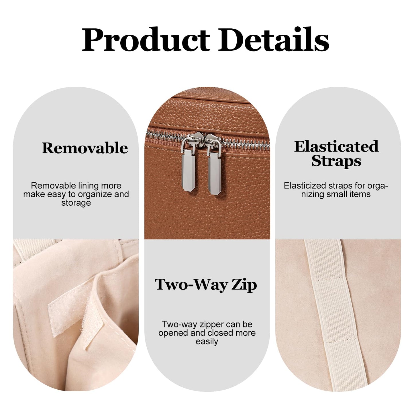 idoltimes Cosmetic Case, Leather Makeup Bag, Portable Handheld Makeup Case, Detachable Compartments
