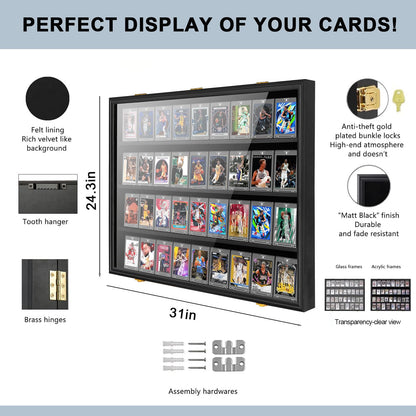 Hactyn 36 Baseball Card Display Case 1 Pack, Graded Sports Card Display Frame Lockable with UV Protection, Large Wall Cabinet for Football Hockey Basketball Trading Cards 1 Pack