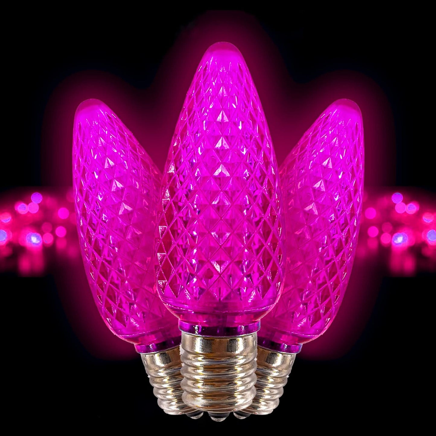 MIK Solutions C9 LED Bulb (Pack of 25) LED Pink Replacement Christmas Light Bulbs Faceted Retrofit Candle Shape Commercial Grade E17 Socket Roof Lights Bulbs
