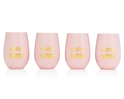 Loco Llama Bridesmaid Proposal Wine Glasses and Bridal Party Gifts - 100% Unbreakable Tritan Plastic with Gold Foil Accents - 16 ounces (Pink Cheers Set, 4)