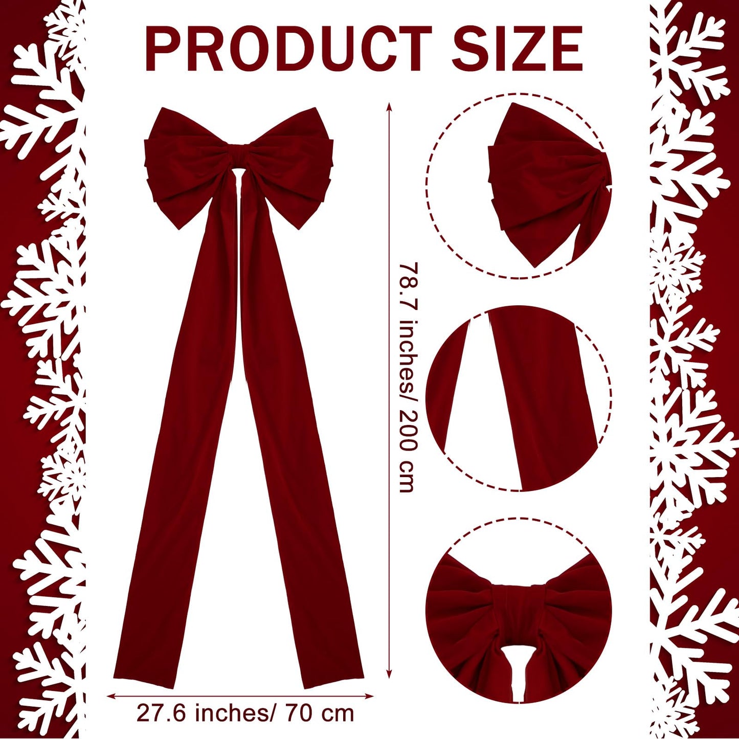 Knitgrip 1 Pack Extra Large Christmas Front Door Bow Decorations 27 x 78 Inch Burgundy Giant Velvet Christmas Tree Topper Bow with Long Streamers Wreath Wall Decor for Home Xmas Room Holiday Porch