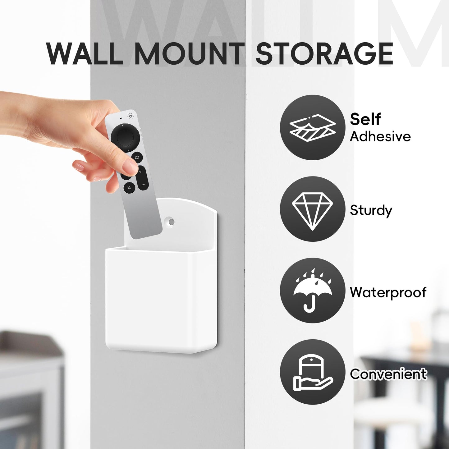 DRQ 2pc Adhesive Remote Control Holder, Wall Mount TV Controller Holder, TV Remote Organizer, Wall Pen Holder Desk Accessories Storage for Home Office School, White
