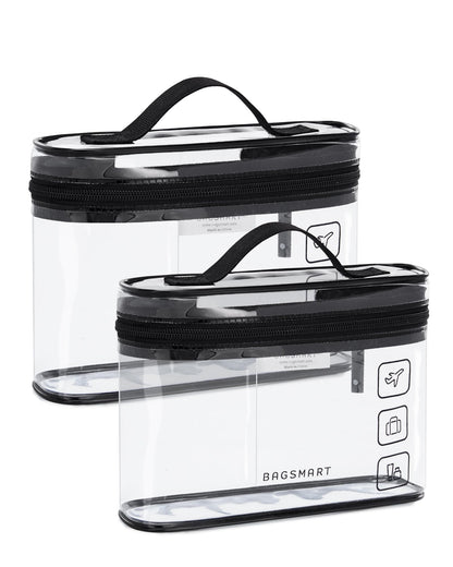 BAGSMART TSA Approved Toiletry Bag, 2 Pack Clear Makeup Cosmetic Bag Organizer, Quart Size Travel Bag for Toiletries, Carry-on Travel Accessories Essentials, Black-2pcs