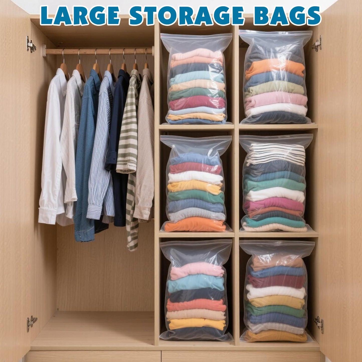 20 Pack Large 5 Gallon Storage Bags with Zipper Top, 18 x 24 inch Zipper Bags, Clear Plastic Bag for Storage, Reusable, Sealable Storage Bag for Clothes, Travel & Moving, Double-sided Thickness 4 Mil