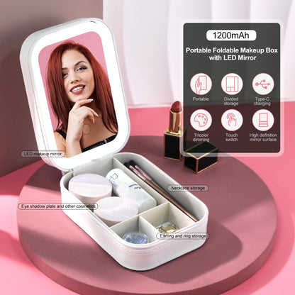 BS-MALL Travel Cosmetic Mirror Case LED Makeup Mirror Storage Case for Eyelash station Brushes Cosmetic Tools Pink On-the-go Makeup Needs (White)