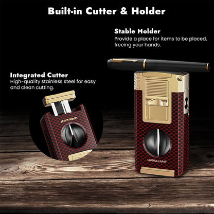 5-in-1 Torch Lighter with Cutter, Punch, Holder, Draw Enhancer Tool and Dual Jet Flames, Refillable Butane Torch Lighters Gifts for Men, Versatile Accessories, Windproof Lighters for Candle, Travel