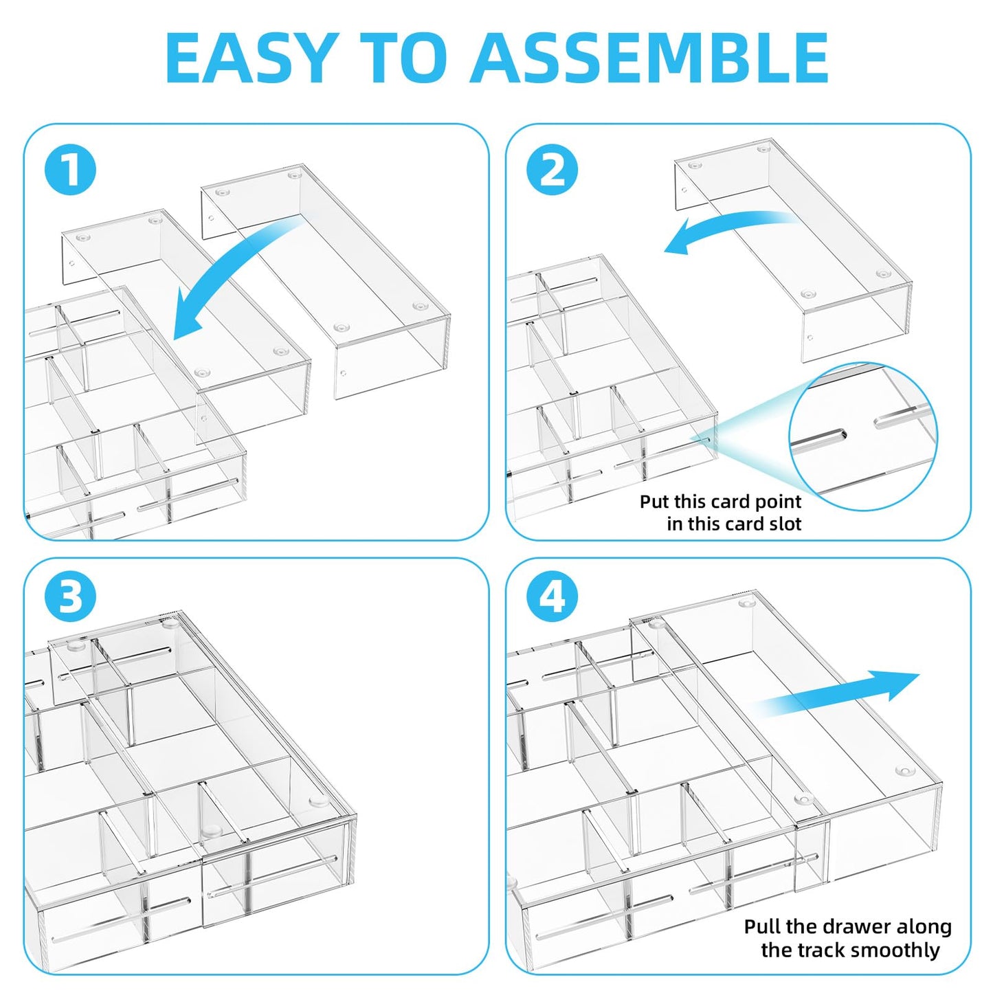 Marbrasse Acrylic Expandable Drawer Organizer, Clear Desk Drawer Organizer Tray with 5 Dividers, Desk Organizers and Accessories, 10 Adjustable Compartments for Office Supplies, Makeup & Vanity