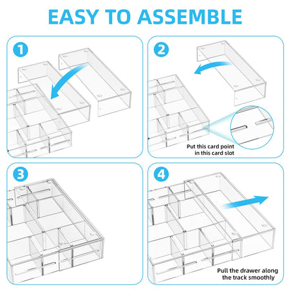 Marbrasse Acrylic Expandable Drawer Organizer, Clear Desk Drawer Organizer Tray with 5 Dividers, Desk Organizers and Accessories, 10 Adjustable Compartments for Office Supplies, Makeup & Vanity
