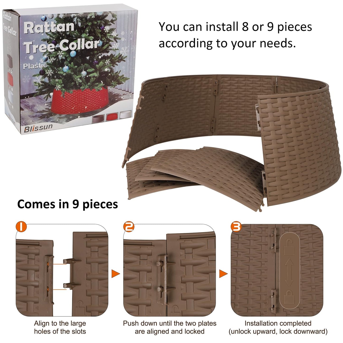 Blissun Christmas Tree Ring, 28.5" Plastic Christmas Tree Collar, Christmas Tree Skirt for Artificial Christmas Trees Decoration (Extra Large, Brown)