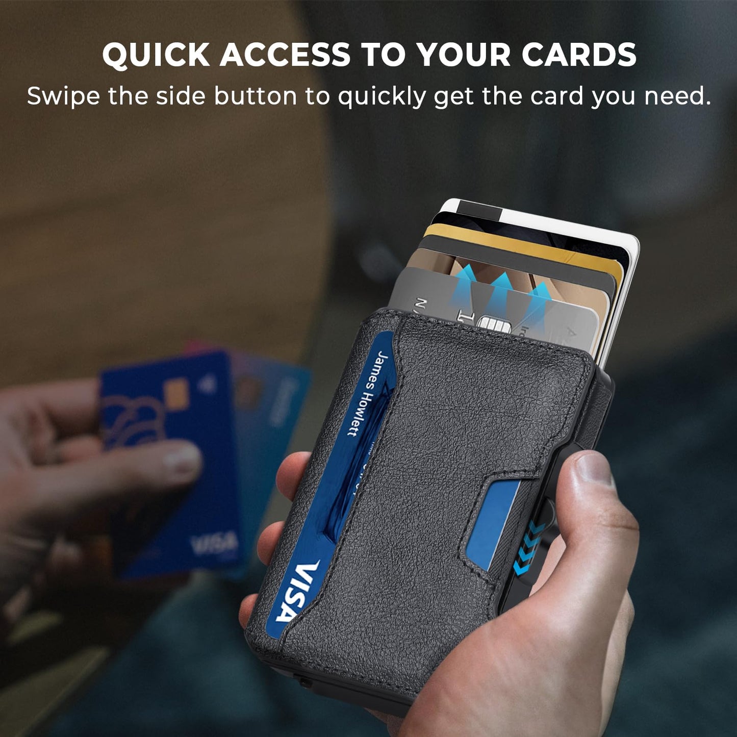 BESSIO Slim Wallet for Men - Minimalist Mens Wallet with Money Clip, Aluminum Pop Up Card Case and Leather Slots Credit Card Holder RFID Blocking Wallet for Men with Gift Box