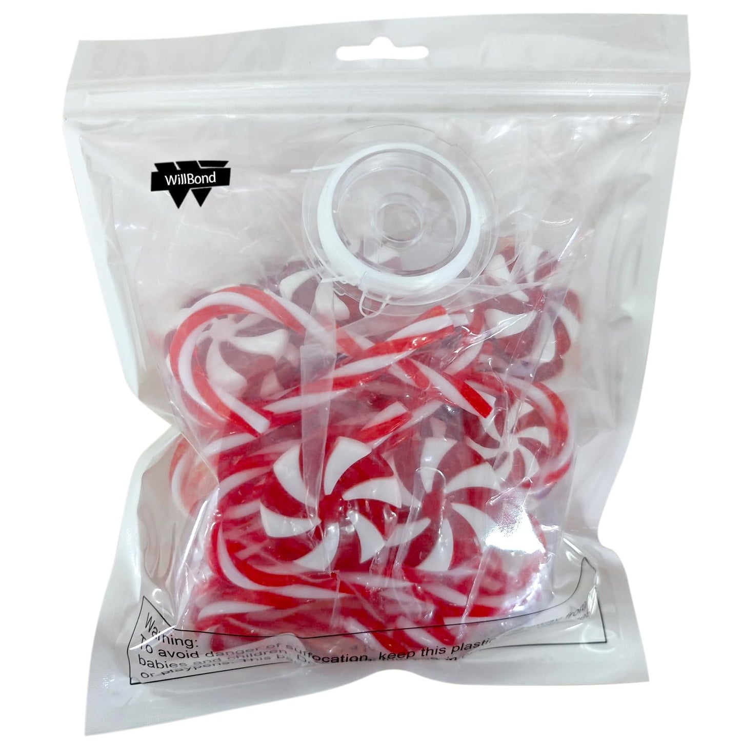 WILLBOND 48 Pcs Christmas Candy Canes Ornament Plastic Christmas Tree Hanging Decoration Fake Swirl Candy Canes Garlands with Crystal Wire for Home Xmas Gift Indoor Outdoor Party Favor (Red and White)