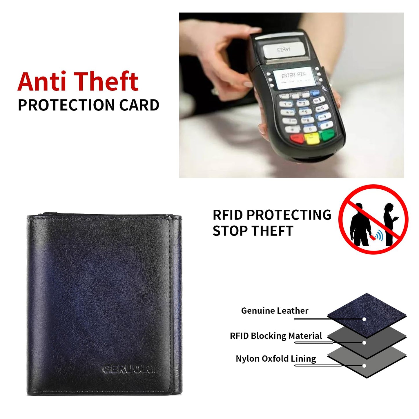 Trifold Wallets for Men Genuine Leather Large Capacity RFID Blocking, Includes Id Window and Credit Card Holder,Mens Wallets Leather