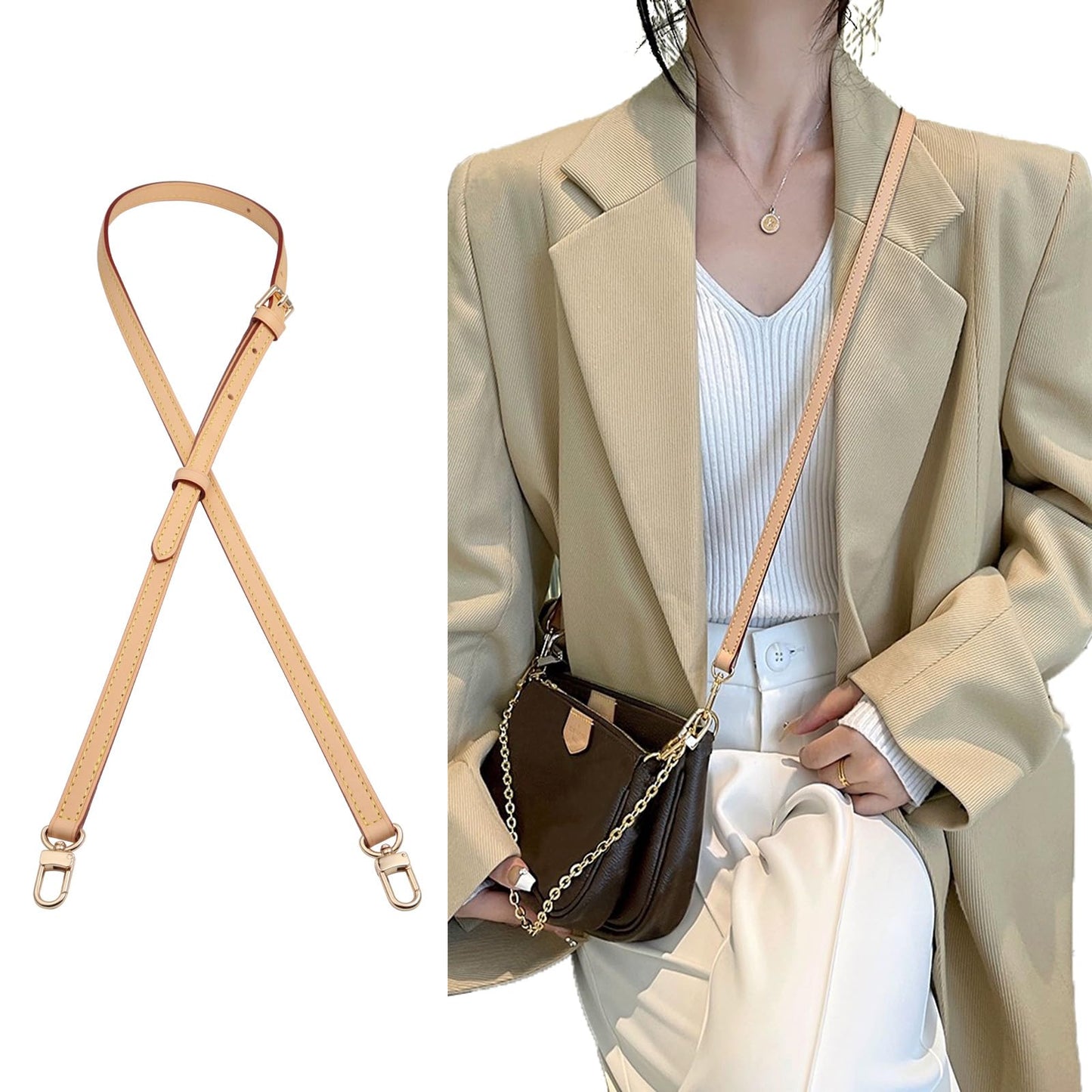 COLSEEY Genuine Vachetta Leather Crossbody strap Genuine leather Adjustable Replacement Strap for Shoulder Bag Handbag Purse(0.47 Inch Width Adjustalbe)