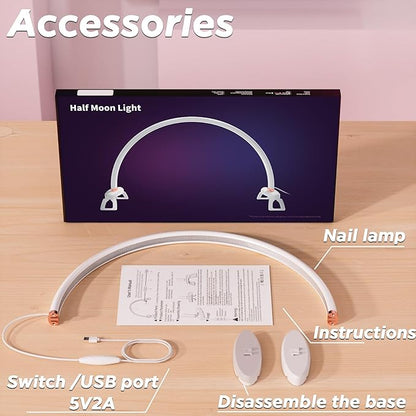 Half Moon Nail Desk Lamp,USB Powered Tri-Color Temperature Brightness Adjustable Arch Light for Moon Light Nail Tech/Handicraft Lighting (Medium Size White)