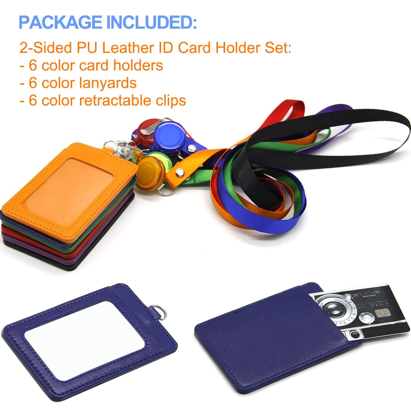 6 PCS ID Badge Card Holder, Name Badge Holder with Lanyard, Neck Lanyard id Holder for Women Men, Coolrunner 2-Sided PU Leather Vertical Business Card Holder Vertical/Horizontal (2.8" W x 4.3" H)