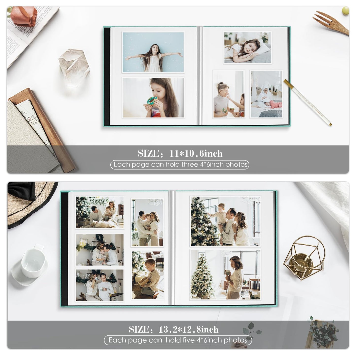 Spbapr Large Photo Album Self Adhesive 3x5 4x6 5x7 8x10 Pictures Magnetic Scrapbook 40 Blank Pages Linen Cover DIY Album with A Metal Pen Turquoise