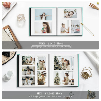 Spbapr Large Photo Album Self Adhesive 3x5 4x6 5x7 8x10 Pictures Magnetic Scrapbook 40 Blank Pages Linen Cover DIY Album with A Metal Pen Turquoise