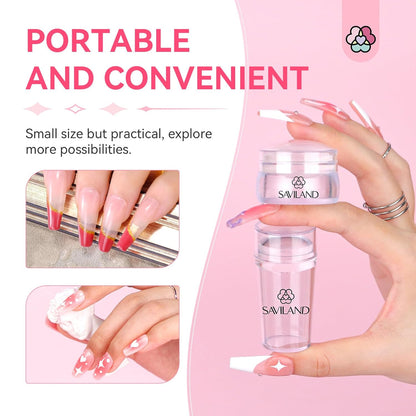 Saviland French Tip Nail Stamp - 4PCS Nail Art Stamper Kit Clear Silicone Nails Stamping Long & Short Jelly Stamper with Scrapers Nails Stamper Kit for French Manicure Nail Art Home DIY Salon