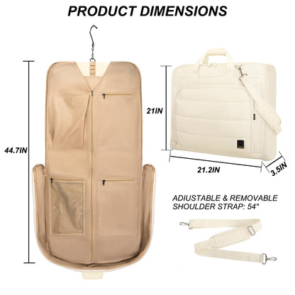 Travel Garment Bag for women,Lightweight Puffy Carry on Garment Bag for Hanging Clothes,44.7'' Waterproof Travel Suit Bag with Shoulder Strap,2 in 1 Foldable Duffle Bag,Beige