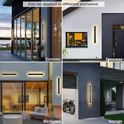24 Inch Black Outdoor Wall Light Modern LED Exterior Wall Sconce, Long LED Linear Exterior Lights 3000K for Garage Doorway Patio Stairway