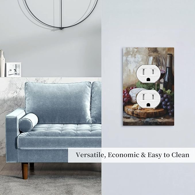 Decorative Art Light Switch Covers Wineglass & Artisanal Cheeses 1 Gang Single Duplex Outlet Wall Plate Switchplate Electrical Faceplate for Home Decor