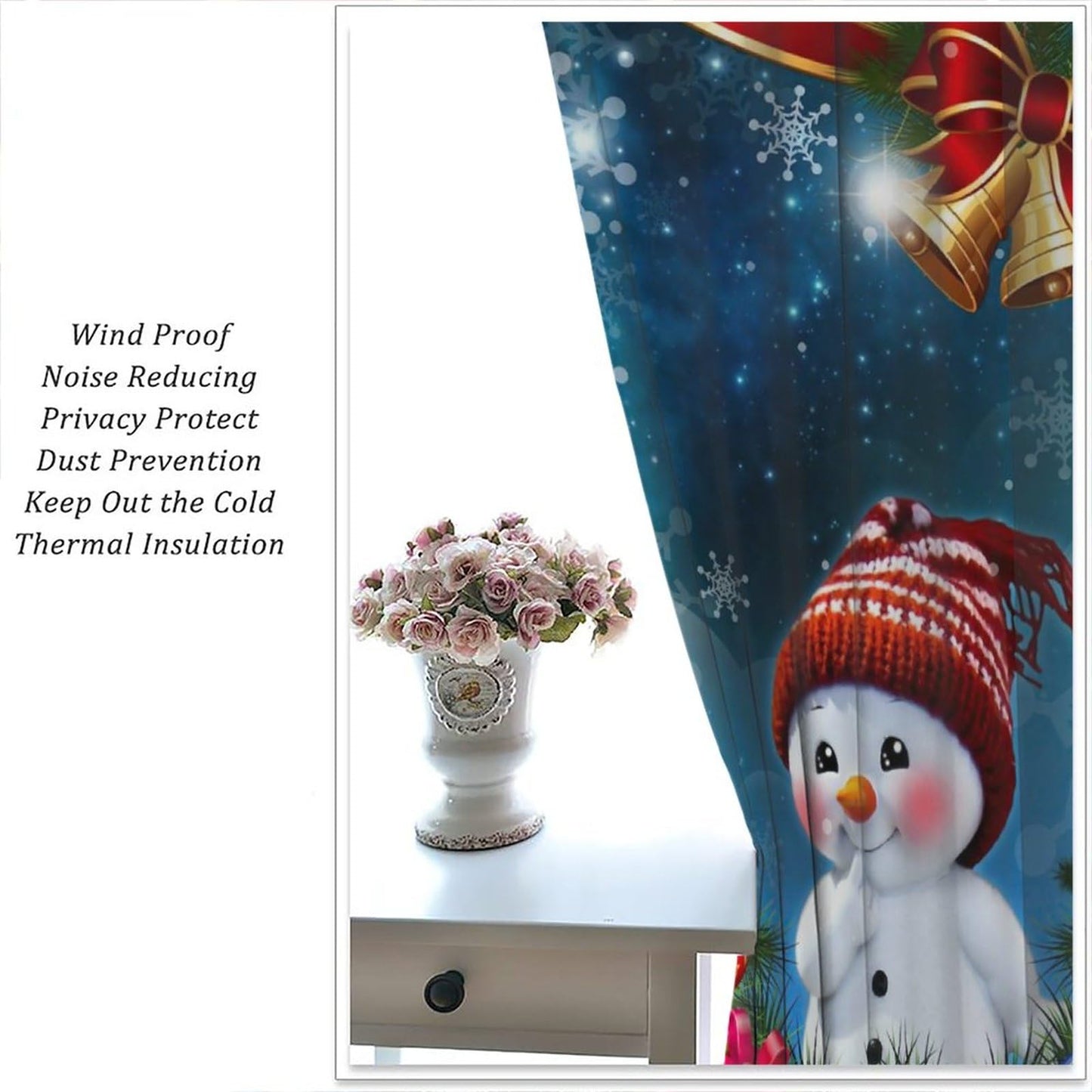 ICMOLYYENLO Christmas Curtains Red Balloon Bells Winter Kitchen Bedroom Living Room New Year Decoration Curtains 42x45 Inch 2 Set