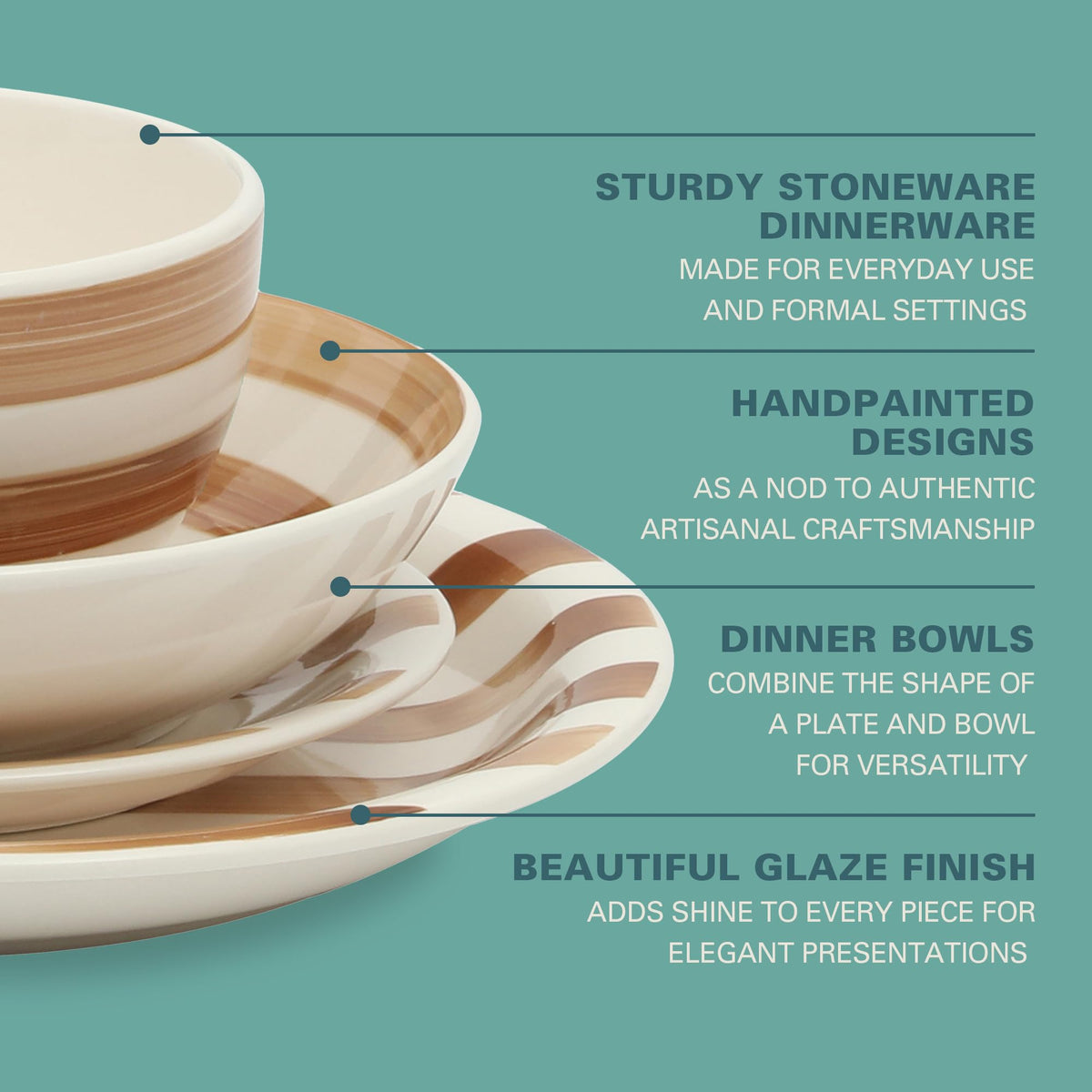 Gibson Home Queenslane 16 Piece Double Bowl Plates and Bowls Dinnerware Sets - Matte Blue