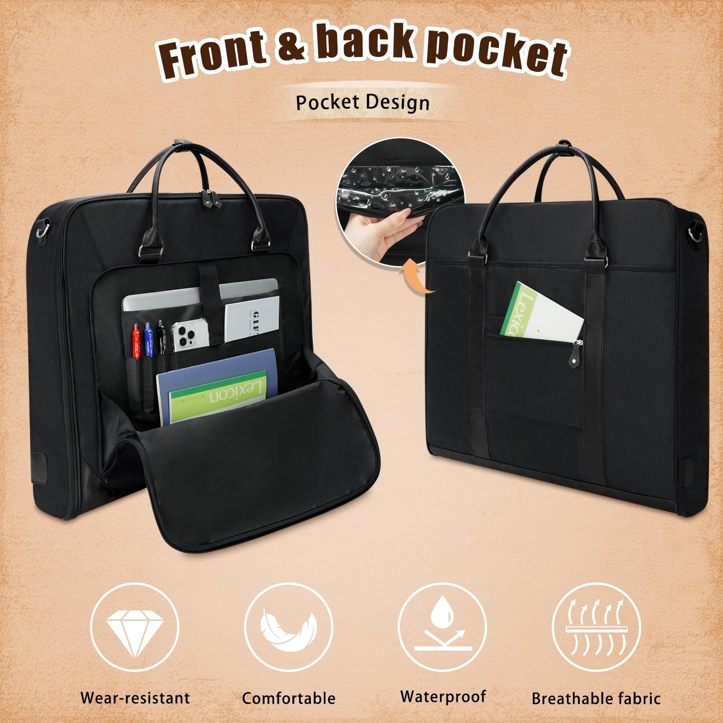 Noozion Garment Bag for Travel, Large Carry On Suit Bag for Business Up to 4 Suits, Wrinkle Free Garment Bag for Hanging Clothes with Shoulder Strap, Laptop Compartment, and Wet-Dry Pocket