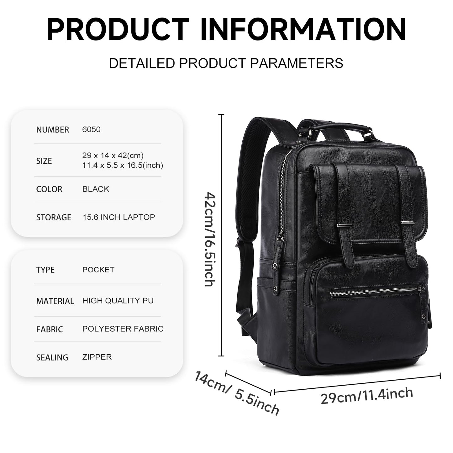 MATE ELAN Leather Backpack Laptop 15.6 inch Lightweight Retro Business College Casual Travel Overnight Daypack Work backpack black Gift