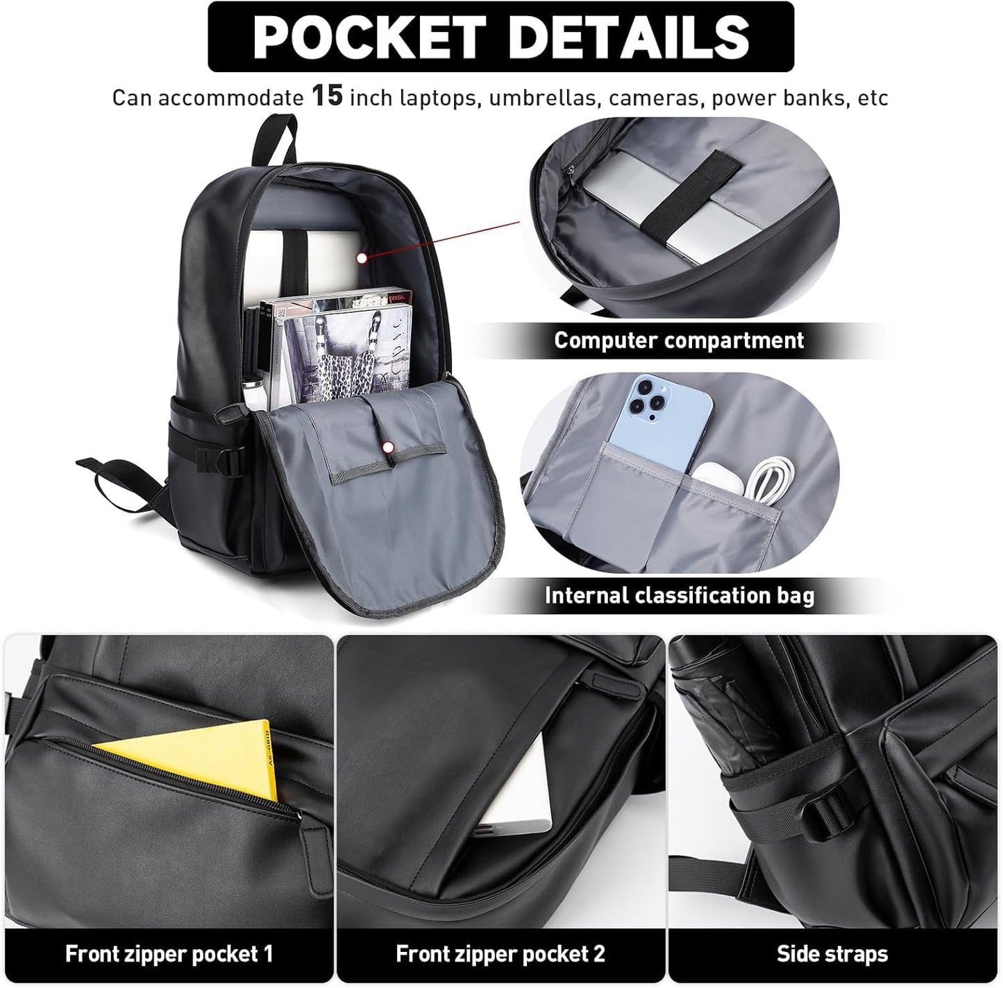 MATE ELAN Laptop Leather Travel Backpack For Men Water-Repellent Carry On Back Pack For Travel Business Work computer Backpacks Fit 15.6" Laptop