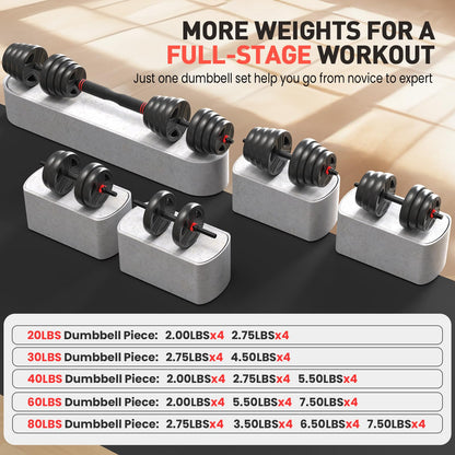 UKEEP Adjustable Dumbbells Set, 30lbs Free Weight Set with Connector, 2 or 3 in 1 Dumbbells Set Used as Barbell, Kettlebells, Fitness Exercises for Home Gym Suitable Men/Women