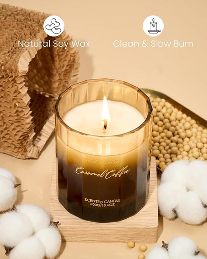 M&SENSE Caramel Coffee Candle for Home Scented, 10.6oz 60 Hours Burn Natural Soy Long Lasting Slow Burning Organic Aromatherapy Candle Housewarming Appreciation Gift for Women