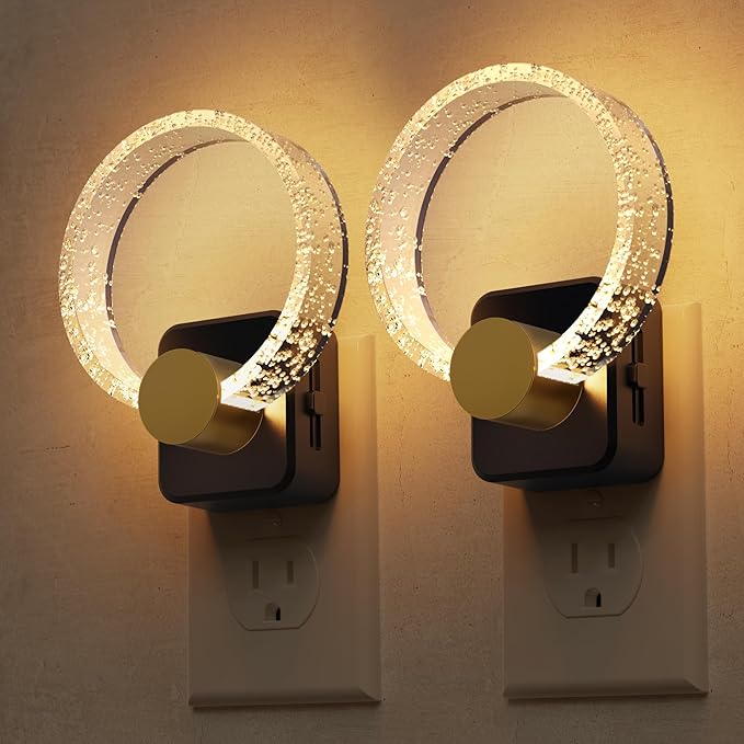 L LOHAS LED Night Lights Plug into Wall, 2 Pack Plug in Night Lights with Light Sensor, 3000K Soft White, 0-100LM Brightness Adjustable, Bubble Nightlight for Bathroom Bedroom Hallway