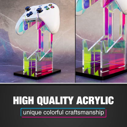 NiHome Iridescent Acrylic 2-Tier Universal Game Controller Headset Holder Stand for PS5 Xbox ONE Switch Colorful Controller Stand Gaming Accessories Anti-Slip Stable Acrylic Clear Headphone Holder