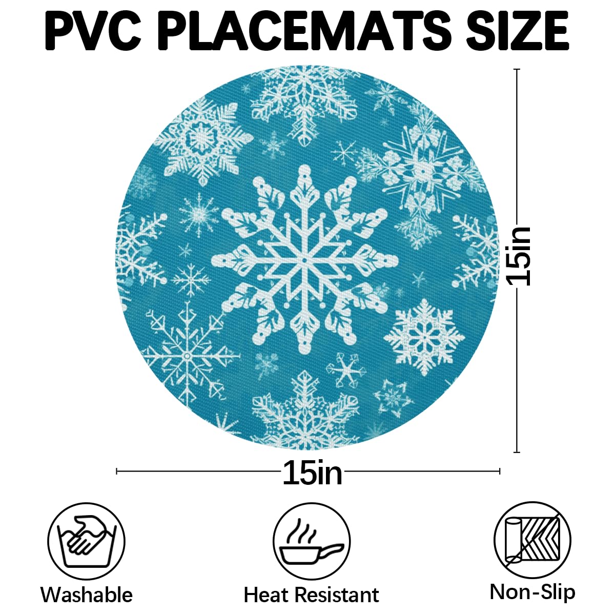 Christmas Placemats Set of 4 Winter Snowflake Wedge Placemat Round Christmas Placemats with Centerpiece Washable Heat Resistant Holiday Place Mat Table Mats for Dining Table Decor