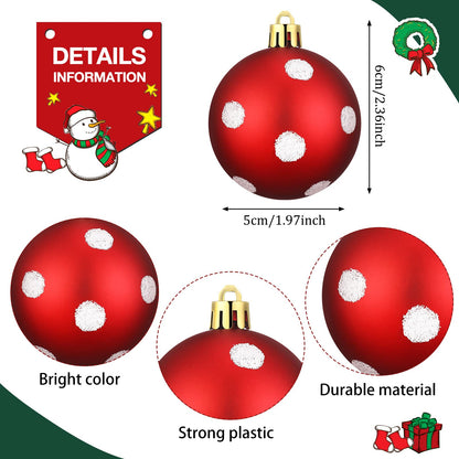 Jetec 12 Pcs Red and White Christmas Balls Ornaments for Tree 2.4 Inch Peppermint Candy Cane Polka Dot Stripes Xmas Bulbs Ornament Shatterproof Bauble Christmas Decorations for Tree Home Wreath Party