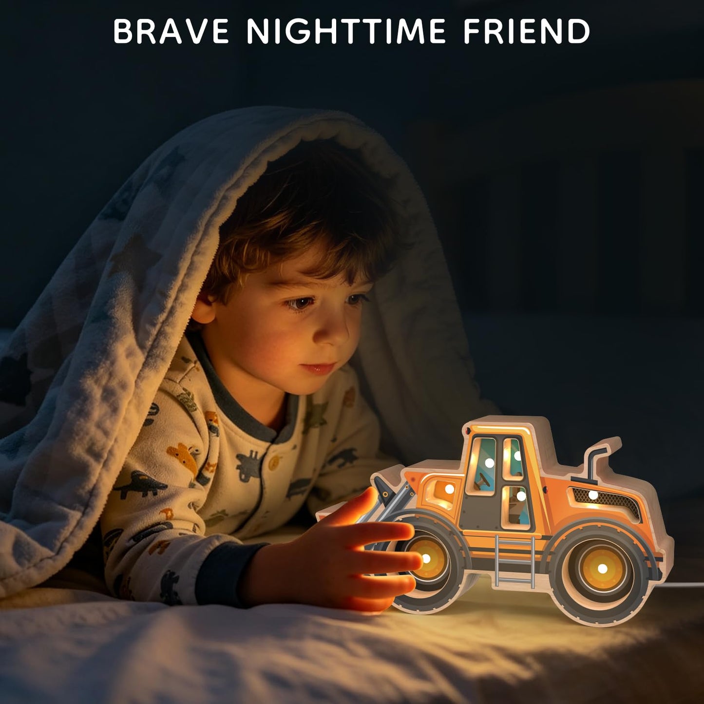 Letoiz Wooden Loader Truck LED Night Light for Kids, Dimmable & USB Powered, Toddler Bedroom Decor for Boys & Girls, Birthday Gift for Ages 3-5