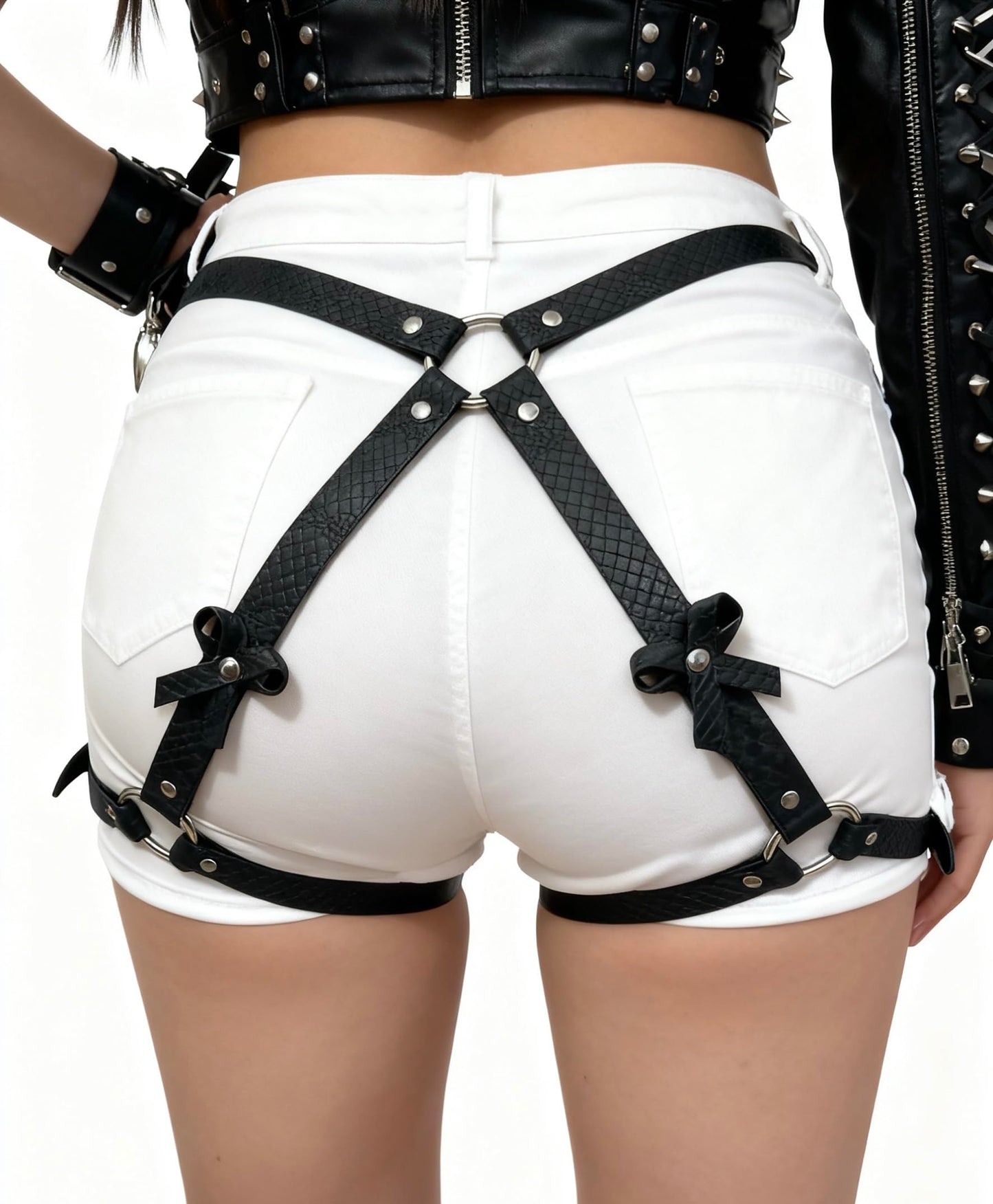 Punk Leather Thigh Straps & Harness,Black Print Body Harness Belt with Adjustable Gothic Waistband and Leg Garter Belts for Women,Valentine's Day Club Rave Party Festival Outfit,Rock Fashion Accessory